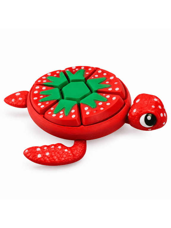 Turtle Fidget Clicker, Desk Accessory and Keychains for Teens and Adults, 3D Printed Turtle Clicker Fidget s Gifts for Adults to Relief Stress Pass the Time(Red Strawberry)