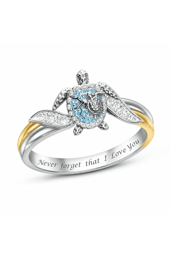 Turtle Ring Sea Turtle Crystal Studded Jewelry (Silver, #6)