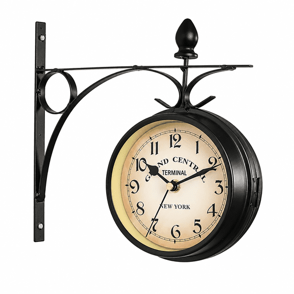 AURENIX Two-Sided Station Clock Double-Sided Wall Clock Retro Grandfather Clock Vintage Antique-Look Bracket Hanging Decorative Clock For Garden Indoors,Clock 12.12 * 7.5 Cm