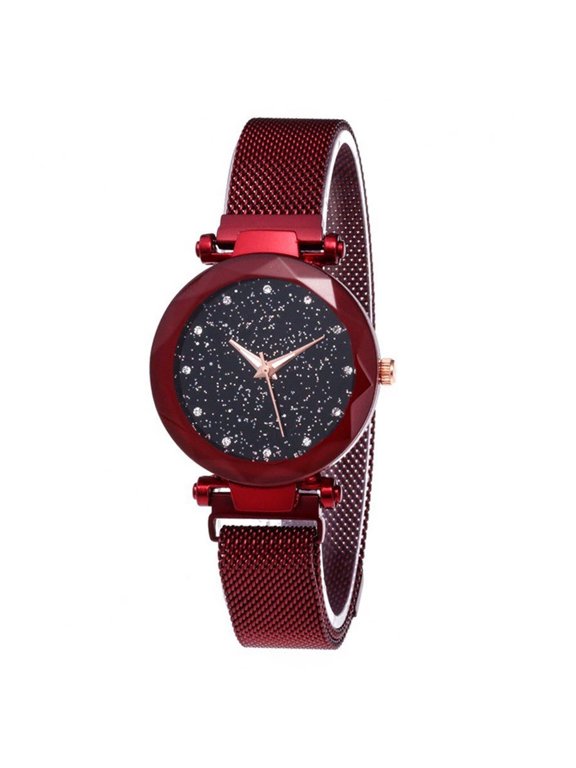 Watches for Women,Celestial Watch Face Ladies Watches for Women,Waterproof Function Stylish Leather Strap Womens Watch,Red