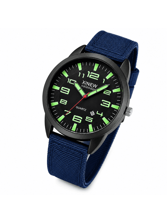 Wind up Watch for Men No Battery Outdoor Mens Date Stainless Steel Sports Analog Quartz Wrist Watch,Analog Watch,Men's Wrist Watches,Sport Watches for Men