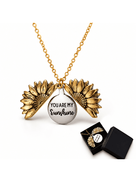 You Are My Sunshine Engraved Necklace Inspirational Sunflower Locket Necklace Jewelry Valentine's Day Gift for Women Girlfriend