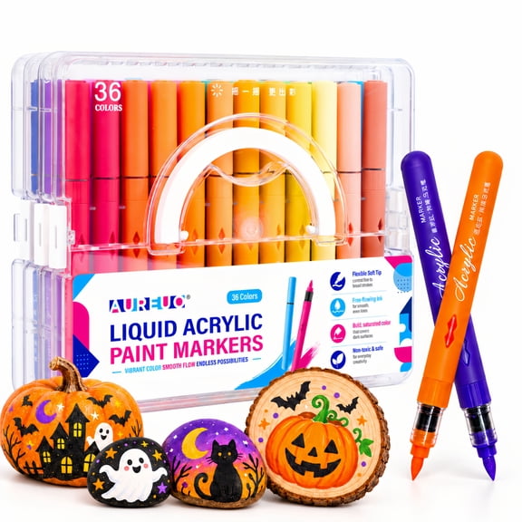 36 Colors Acrylic Paint Markers,Soft Brush Tip Acrylic Paint Markers,Quick-Drying Waterproof Acrylic Markers for Canvas, Rock Painting, Wood, Stone, Glass, Ceramic, Fabric Painting, DIY Crafts
