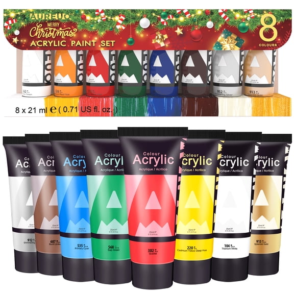 AUREUO 8 Color Christmas Acrylic Paint Set 21ml Waterproof Non Toxic DIY Craft Painting Pigment