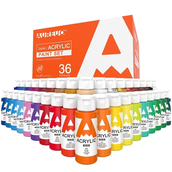 AUREUO Acrylic Paint Set 36 Colors - 2 oz.(59ml) - Art Craft Painting Kits for Canvas Ceramic Wood Rock Painting - Art Paints for Painting for Adults, Beginners, Artists