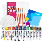 AUREUO Acrylic Painting Kit - 12 Colors Acrylic Paint Tubes, 9X12 Inch/ 2 Pack Canvas Panels, 5 Paint Brushes, Palette & Sponge - Canvas Painting Kit for Adults, Beginners