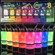 AUREUO Non-Toxic 8-Color Glow Acrylic Paint Set, Fluorescent Pigments for Canvas, Wood, Rocks, and Crafts