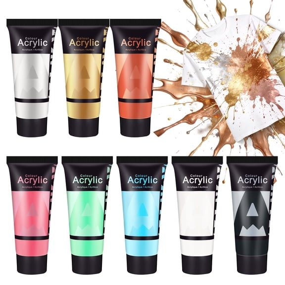 AUREUO Iridescent Metallic Fabric Paint Set, 8 Colors 21ml Permanent Textile Acrylic Paint, Non-Toxic Washable Fabric Paint for Clothes, Canvas, Tote Bags, Shoes DIY Craft Painting