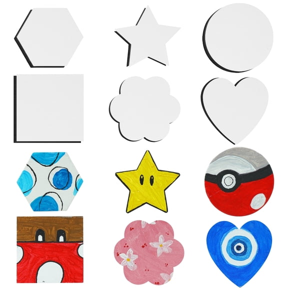 AUREUO Magnetic Mini Canvas Boards for Painting - 3 Inch 24 Pack Square, Hexagon, Circle, Star, Heart & Flower Shape Craft Art Gift, Tiny Painting Canvas Panel for Acrylic Paint & Markers