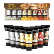 AUREUO Metallic Acrylic Paint Set - 8 Essential Colors 0.71 fl oz / 21ml Tubes Gold Silver Art Paints for Crafts Decor Rich Pigments Non-Toxic Painting Supplies for Artists