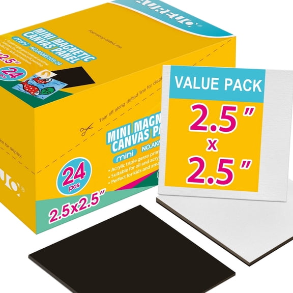 AUREUO Mini Magnetic Canvas Panel 2.5x2.5 inch/24 Pack Art Gift Set Bulk Pack for Acrylic Painting & Craft Decorations