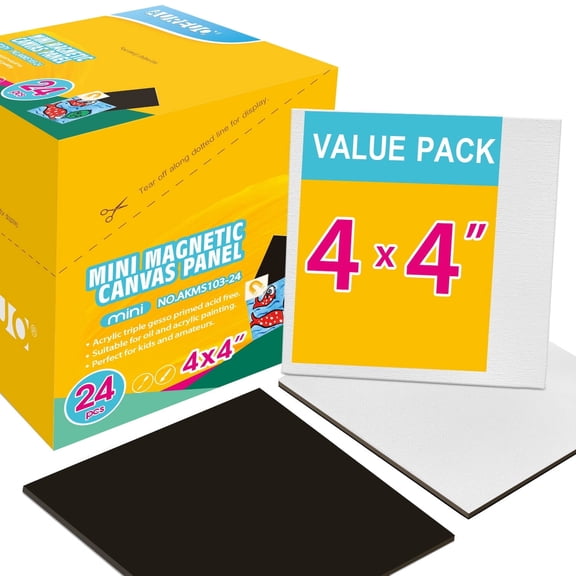 AUREUO Mini Magnetic Canvas Panel 4x4 Inch / 24 Pack - Small Square Canvas Board for Kids, Ideal for Painting, Craft & Decor