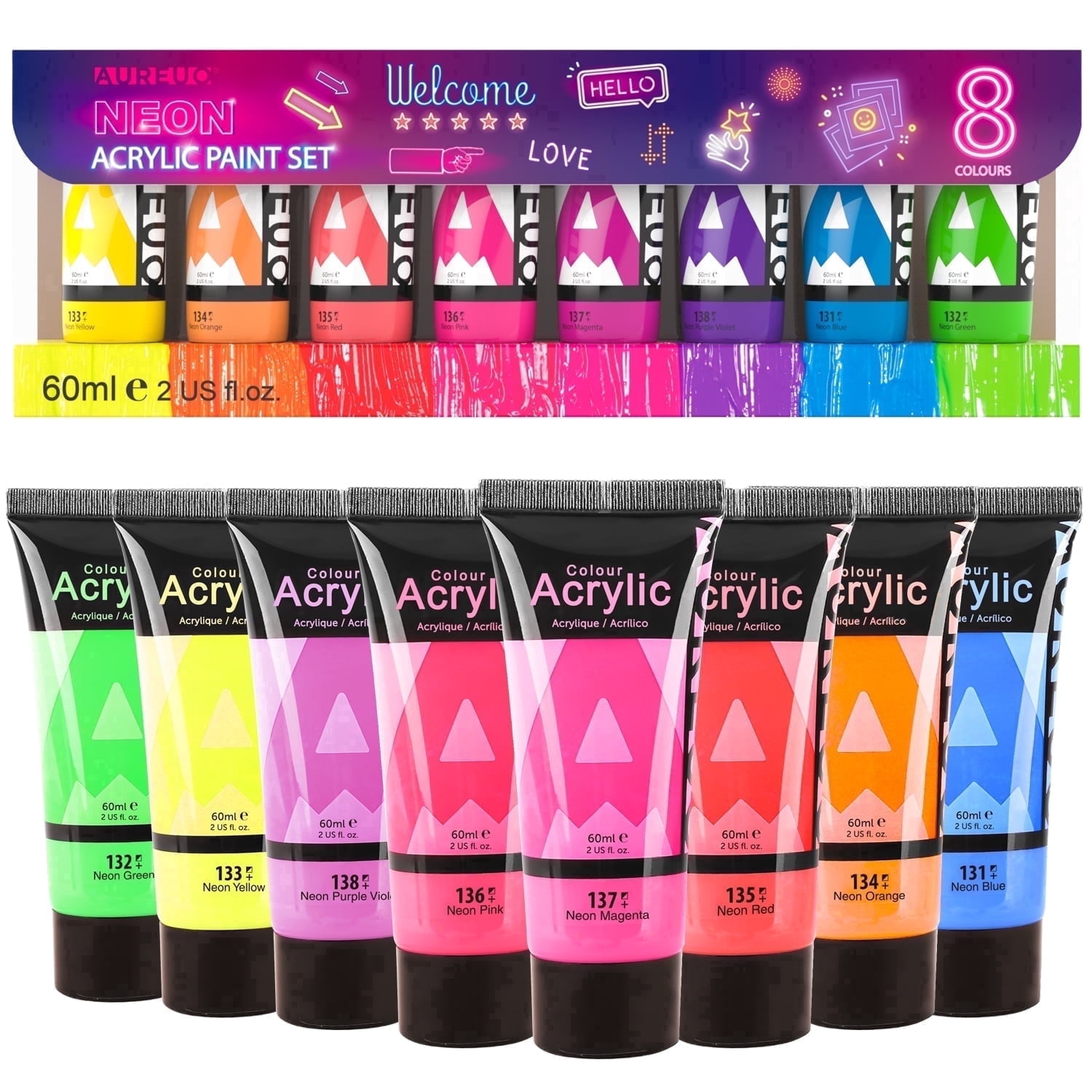 AUREUO, Neon Acrylic Paint Set, 8 Colors, 2 Fl Oz each - Walmart.com