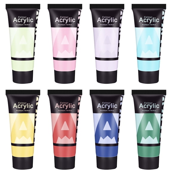 AUREUO Pastel Acrylic Paint Set, 8 Vintage Spring Pastel Colors 0.71 Fl Oz (21ml) Tubes, Non-Toxic Water Based Acrylic Paint for Floral Painting, Canvas, Wood, Day DIY