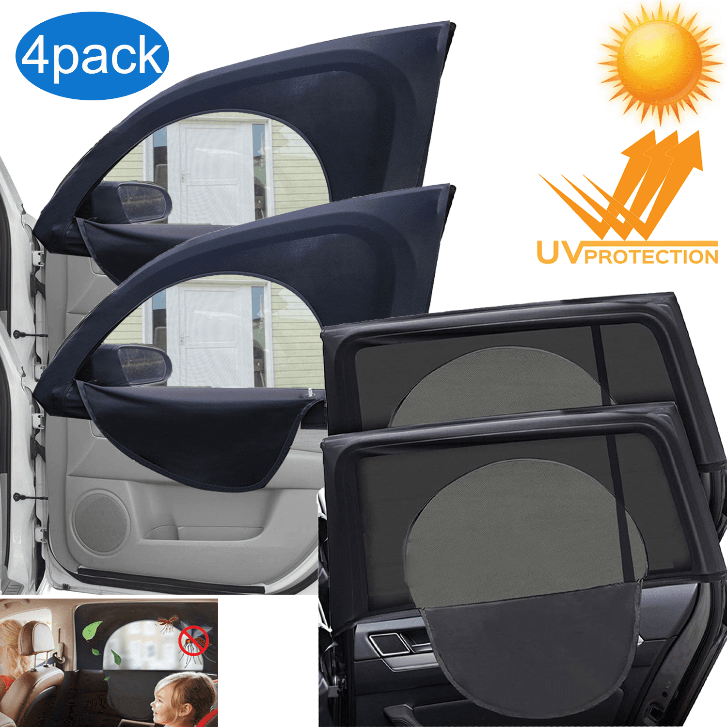 AUREVOIR 4pcs Car Side Window Sun Shades Universal Car Window Sunshades Privacy Curtains Front