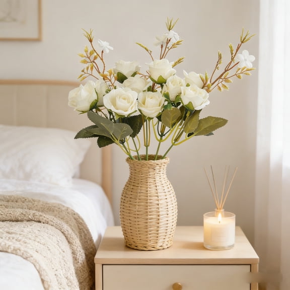 AURIGATE 12.6in Artificial Mini Rose Bouquet Cloth Fake Floral Stems for Home Office Table Wedding Decor