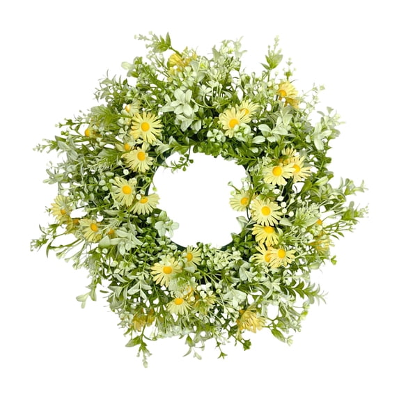 AURIGATE 12.6in Plastic Daisy Eucalyptus Wreath, Spring Summer Front Door Wreath, Artificial Greenery Wreath for Home Porch Wall Window Decor