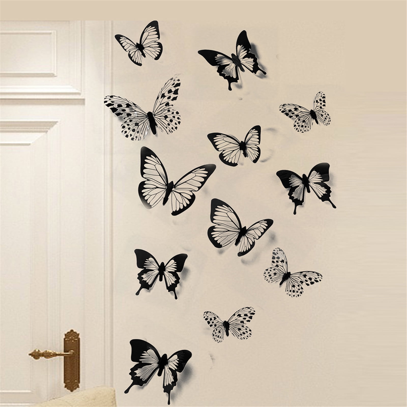 AURIGATE 12 Pcs 3D Butterfly Wall Stickers Crystal Black Butterfly Wall Decor, Removable Paper Butterfly Wall Decals with Sticky Dots for Window Furniture Wedding Baby Kids Bedroom Christmas DIY Decor