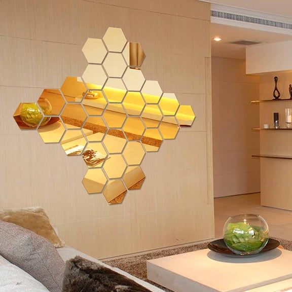 AURIGATE 12 Pieces Hexagon Mirror Wall Stickers Removable Acrylic Mirror Setting Hexagon Wall Sticker Decal for Home Room Living Bedroom Decor