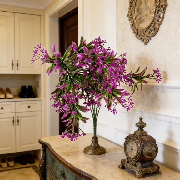 AURIGATE 14.1in Artificial Baby's Breath & Lavender Plastic Flowers Fake Floral Bouquets for Home Office Desk Table Decor