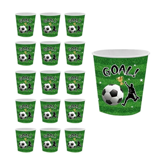 AURIGATE 16Pc Soccer Themed Paper Cups, Disposable Beverage Cups for Football Party, Game Day, Birthday & Sports Event Celebration
