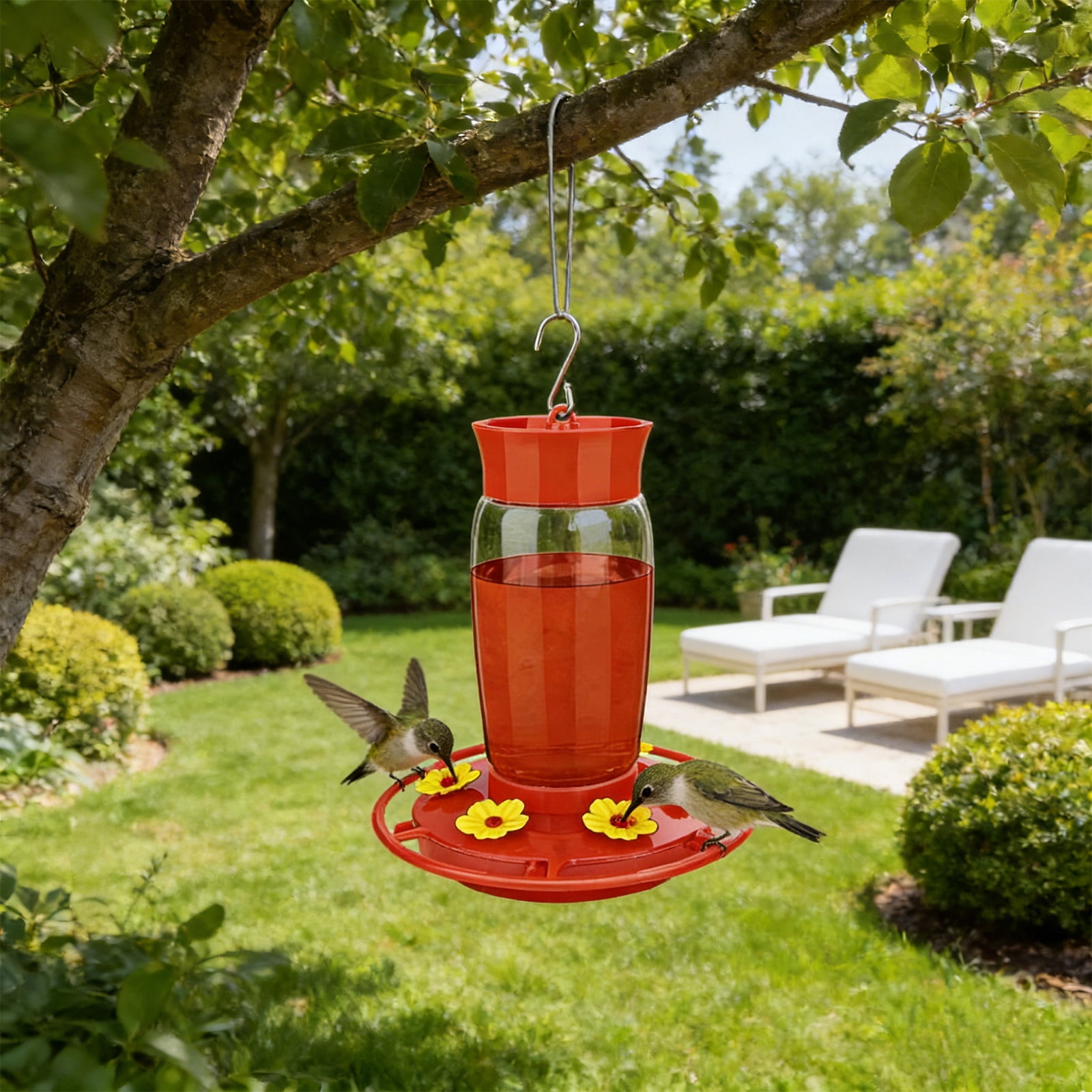 AURIGATE 2 Pcs Large Capacity Hummingbird Feeders, Hanging Outdoor Bird Feeder with 6 Flower Ports, Red