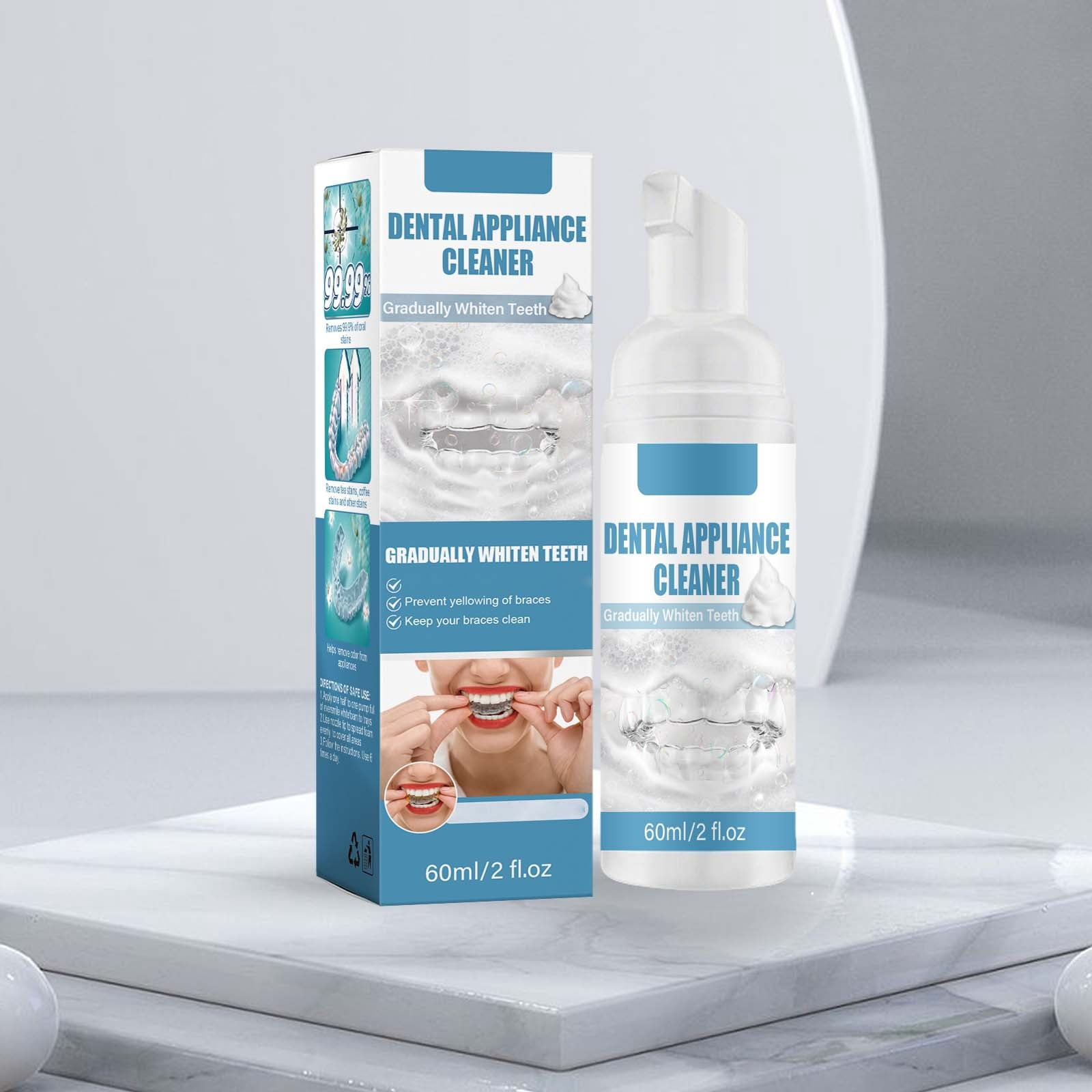 AURIGATE 2 oz Oral Appliance Foam Cleaner, Daily Cleanser for Aligners, Retainers, Mouth Guards, Braces and Travel Care