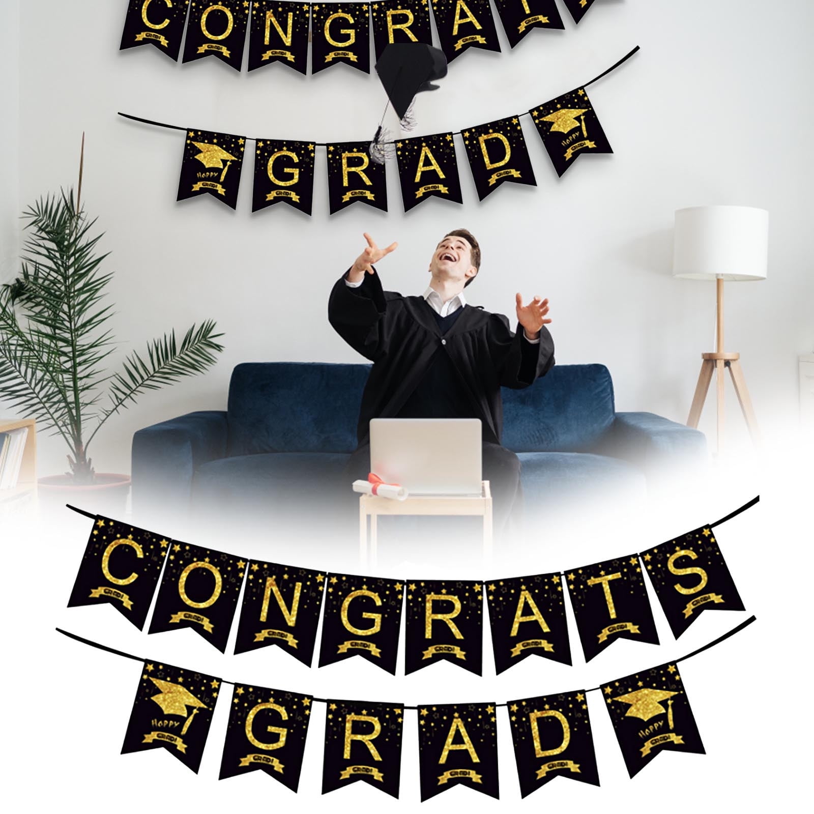 AURIGATE 2023 Congrats Grad Graduation Banner with Graduation Cap Sign Class of Graduation Party Supplies Congratulation Grad Garland to Celebrate the Graduation