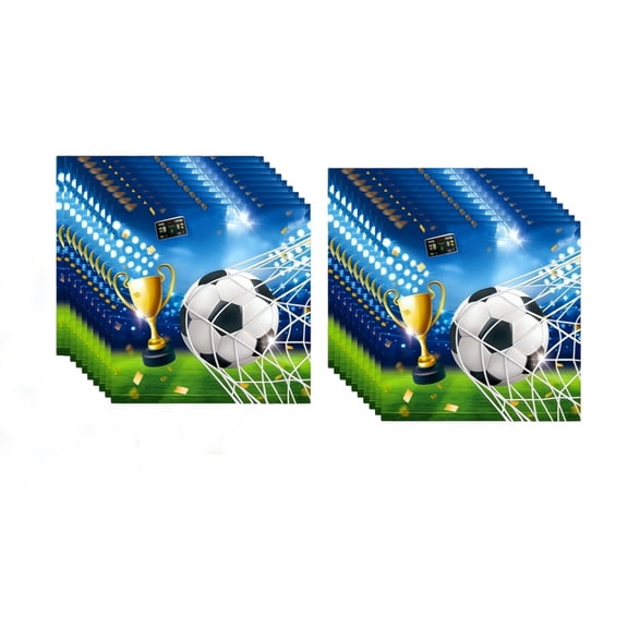 AURIGATE 20Pcs Soccer Theme Disposable Paper Napkins, Football Soccer Ball & Trophy Pattern Absorbent Napkins for Game Day Watch Party Birthday Sports Event Celebration