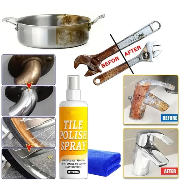 AURIGATE 3.4 oz Tile Polish Spray, Rust and Hard Water Stain Cleaner for Bathroom Tile, Kitchen Floor, Ceramic and Stone