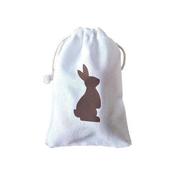 AURIGATE 3.93×5.91in Easter Bunny Cloth Drawstring Bags, Cotton Canvas Treat Bags with Bunny Silhouette, Reusable Gift Bags for Easter Egg Hunts, Party Favors, and Holiday Decor
