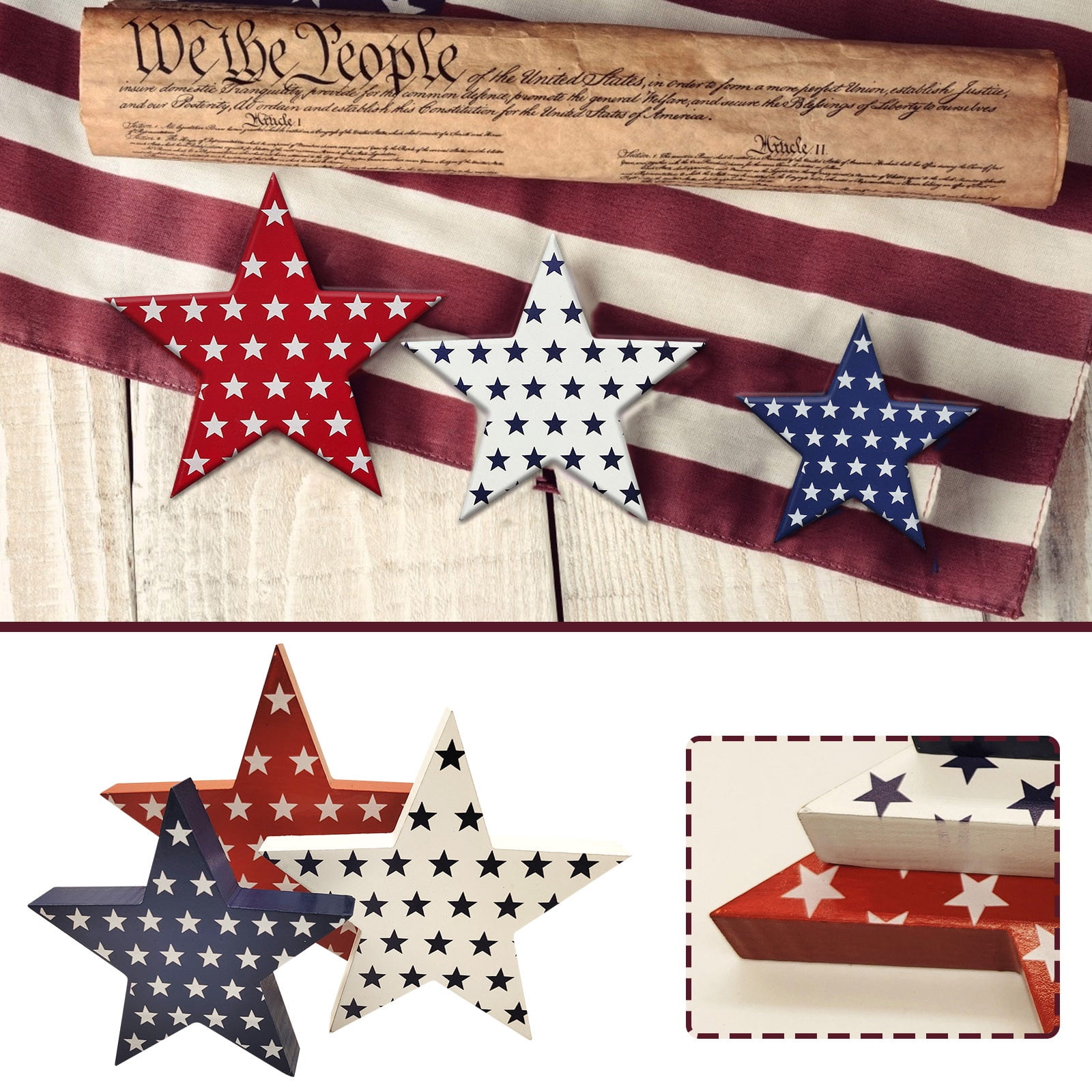 AURIGATE 3 Pieces 4th of July Patriotic Mini Wood Stars ...