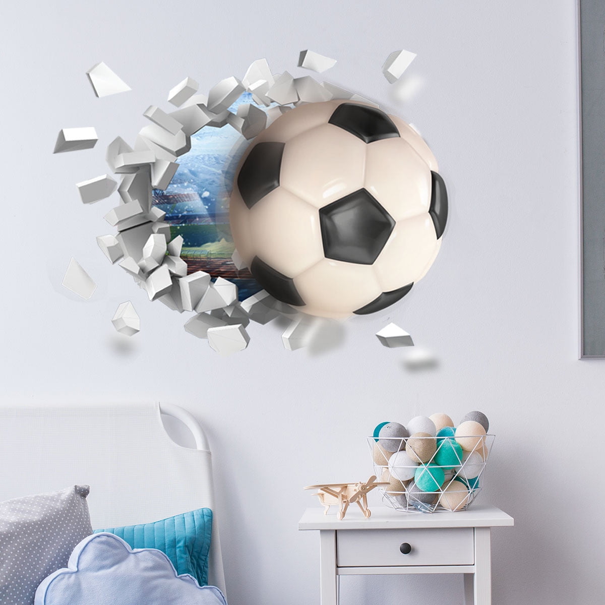 AURIGATE 3D Soccer Football Cracked Wall Stickers Vinyl Decals Removable Decor for Living Room Kids Room Baby Nursery Boys Bedroom