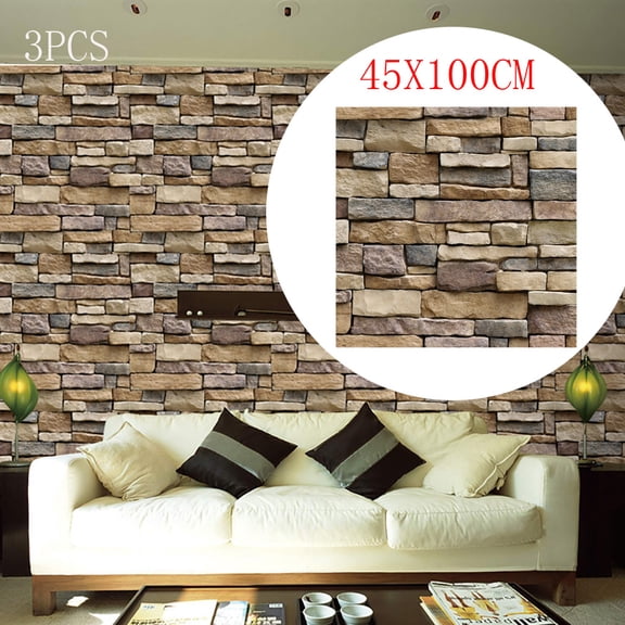 AURIGATE 3PCS 3D Wall Panels Peel and Stick Foam 3D Brick Wallpaper Peel and Stick Faux Stone Wall Panel Self-Adhesive Wallpaper