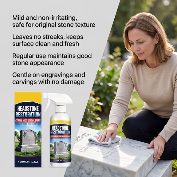 AURIGATE 4 oz Tombstone Cleaning Spray, Stone Surface Cleaner for Headstones, Floors, Roofs, Outdoor Stone and Multi-Surface Care