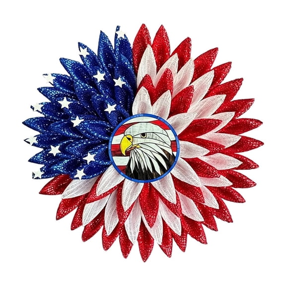 AURIGATE 4th of July Patriotic Bald Eagle Wreath 15.75in, American Flag Stars Stripes Plastic Front Door Wreath for Independence Day Memorial Day Home Porch Wall Decor