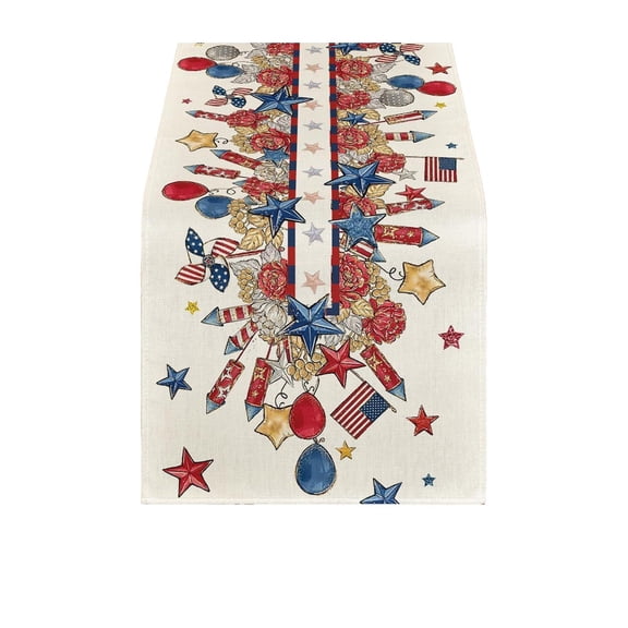 AURIGATE 4th of July Patriotic Confetti Print Table Runner 12.99x72.04in, Festive Red White Blue Polyester Table Runner for Independence Day Memorial Day Party Dining Decor