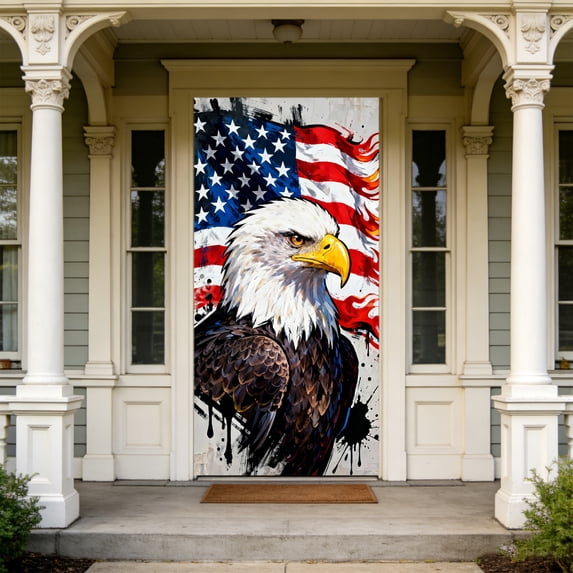 AURIGATE 4th of July Door Cover,35.4x72.8in USA Patriotic Flag Door Banner for Independence Day Decor