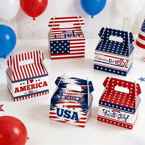 AURIGATE 6PCS 4th of July Patriotic Treat Boxes, 4.46x3.15x5.32in Paper Party Favor Boxes for Independence Day