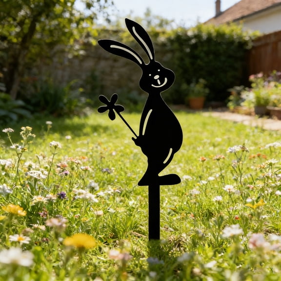 AURIGATE 7.87in Easter Bunny Garden Stakes Iron Rabbit Silhouette Yard Decor for Outdoor Farm Patio Lawn Planter Decor