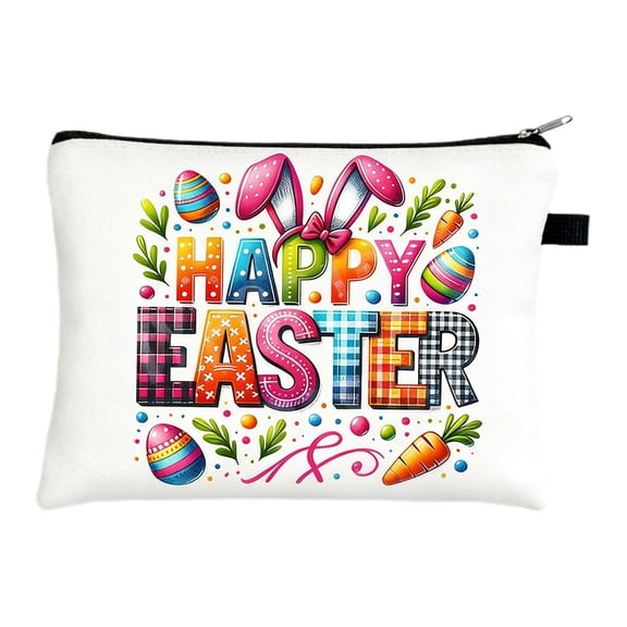 AURIGATE 8.2×5.9in Flax Easter Cosmetic Bag, Happy Easter Themed Linen Zipper Pouch, Spring Easter Travel Toiletry Bag for Daily Organization, Party Favor & Gift Giving