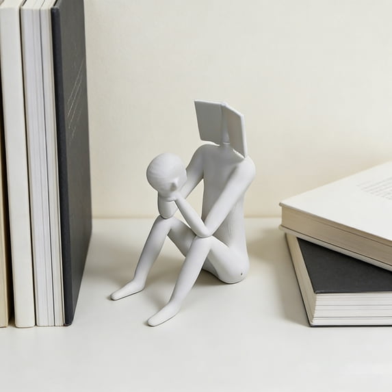 AURIGATE Abstract Thinker Reading Figure Bookend, 1.58x3.94 Inch Plastic Minimalist Statue for Home Office Bookshelf Decor