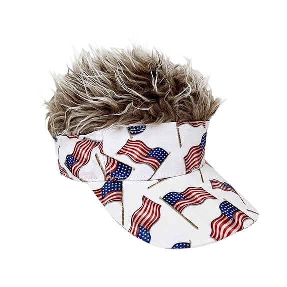 AURIGATE American Flag Baseball Cap with Fake Hair Adjustable Patriotic Sun Visor Hat for 4th of July Outdoor Party