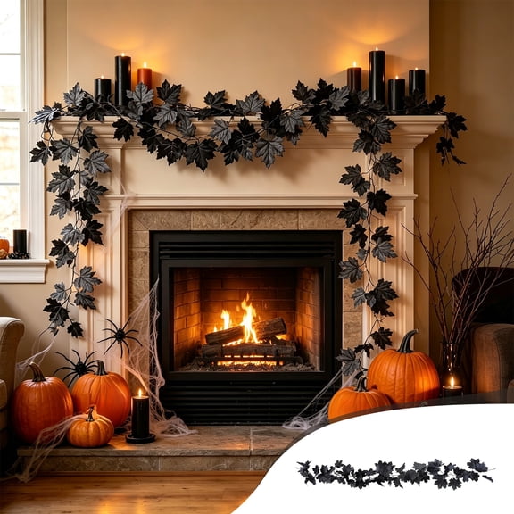 AURIGATE Artificial Black Maple Leaf Garland, 78.74 in Plastic Faux Foliage Vine for Halloween Fall Decor