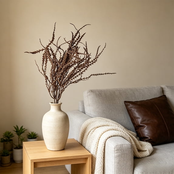 AURIGATE Artificial Coral Grass Stems 17.72 Inch, Faux Sea Grass Bundles, Plastic Dried Look Plant Branches for Boho Farmhouse Home Vase Decor