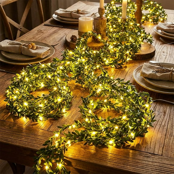 AURIGATE Artificial Green Leaf Vine LED String Lights, 78.7 Inch Plastic Warm White Fairy Lights for Home Table Wedding Decor