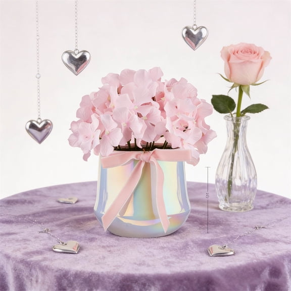AURIGATE Artificial Hydrangea Flowers and Plastic Pot,Centerpieces Table Decorations Silk Fake Hydrangea Full Flowers Heads with Stems Bulk for Valentines Day,Anniversary Decoration