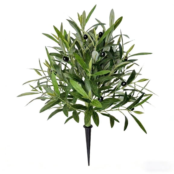 AURIGATE Artificial Olive Branch Bush with Stake, 21.6in Fake Olive Shrub with Olives for Outdoor Garden, Patio, Yard & Spring Decor