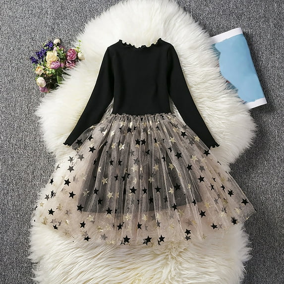 AURIGATE Baby Girl Clothes Skirt Toddler Baby Girl Fashion Long Sleeved Star Sky Printing Princess Sling Mesh Dress Girls Skirt