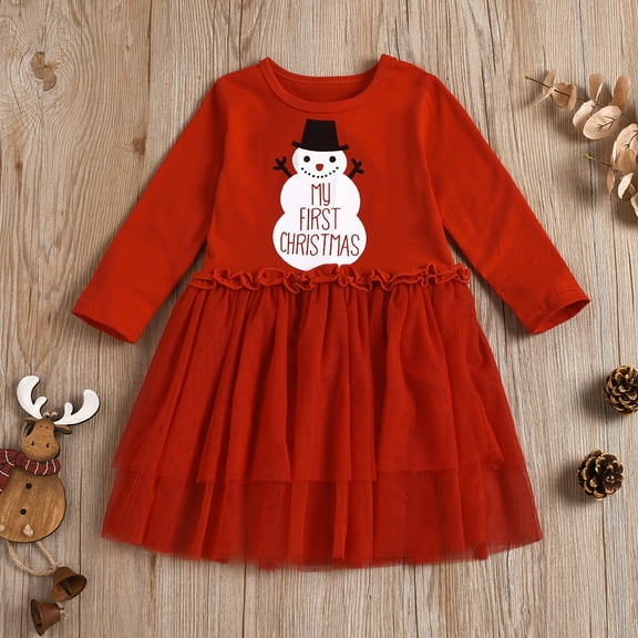 AURIGATE Baby Girl Clothes Skirt Toddler Baby Girls Christmas Snowman Tulle Princess Bubble Skirt Dress Outfits